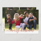 赤エレガントモダンメリーのクリスマススクリプト写真 シーズンカード (正面/裏面)