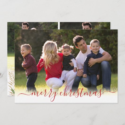 赤エレガントモダンメリーのクリスマススクリプト写真 シーズンカード (正面/裏面)