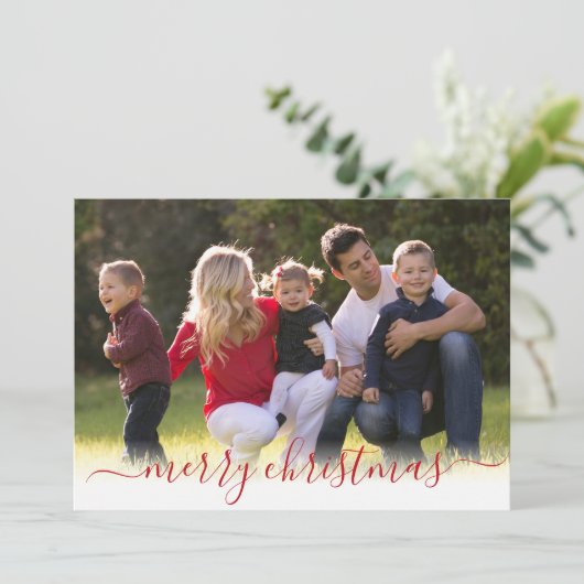 赤エレガントモダンメリーのクリスマススクリプト写真 シーズンカード (スタンド正面)