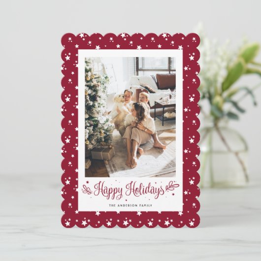 赤エレガントモダン写真ハッピーホリデイズカード シーズンカード (スタンド正面)