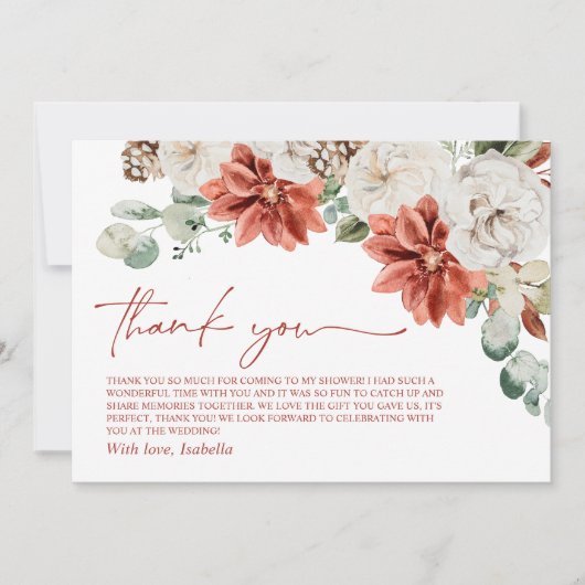 赤エレガントモダン冬クリスマスブライダルシャワー サンキューカード (正面)