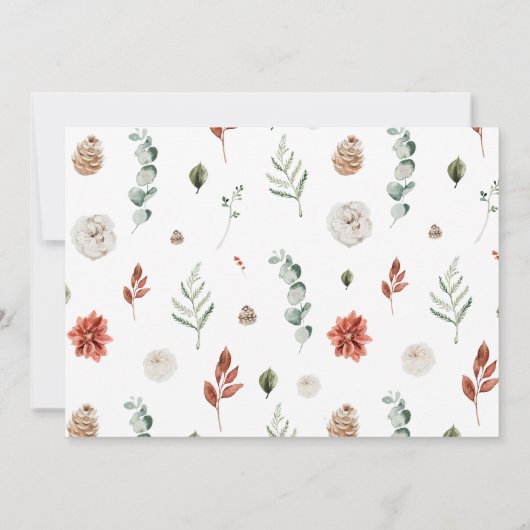 赤エレガントモダン冬クリスマスブライダルシャワー サンキューカード (裏面)