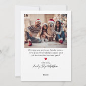 赤エレガントモダン文字2写真クリスマス シーズンカード (裏面)