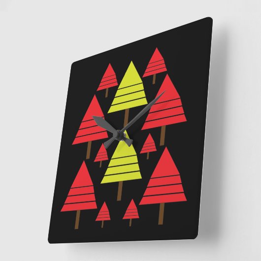 赤エレガントモダン緑のクリスマスツリー スクエア壁時計 (傾斜)