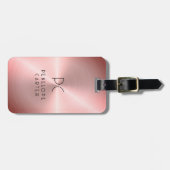 赤エレガントモノグラムのピンクメタリック ラゲッジタグ (正面横)
