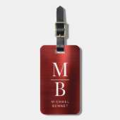 赤エレガントモノグラムのブラシ仕上げ金属 ラゲッジタグ (正面縦)