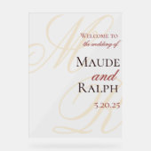 赤エレガントモノグラム入り口ディスプレ結婚イ アクリルサイン (正面)