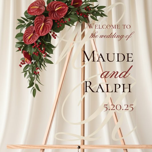 赤エレガントモノグラム入り口ディスプレ結婚イ アクリルサイン