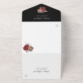 赤エレガントユニーク薔薇結婚植物黒 オールインワン招待状 (外側)