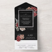 赤エレガントユニーク薔薇結婚植物黒 オールインワン招待状 (内側)