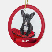 赤エレガントリボン犬の子犬ペットの写真 セラミックオーナメント (左)