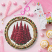 赤エレガントリースベリー金ゴールドメリークリスマスツリー ペーパープレート (パーティー)