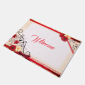 赤エレガントローズクリムゾン縁どブラック装飾品 ドアマット (アングル)