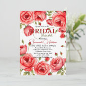 赤エレガントローズフローラ縁どブライダルシャワー 招待状 (スタンド正面)