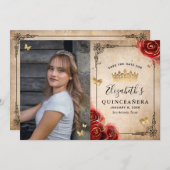 赤エレガントローズブラックと金ゴールド写真キンセアニェラ セーブザデート (正面/裏面)