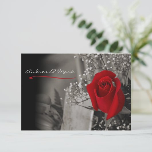 赤エレガントローズブラック&ホワイト結婚ズ 招待状 (スタンド正面)