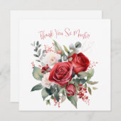 赤エレガントローズブーケサンキューカード サンキューカード (正面/裏面)