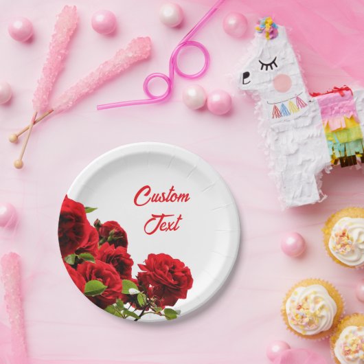 赤エレガントローズブーケパーソナライズされた ペーパープレート (パーティー)