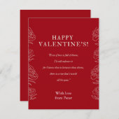 赤エレガントローズプリントのバレンタイン シーズンカード (正面/裏面)