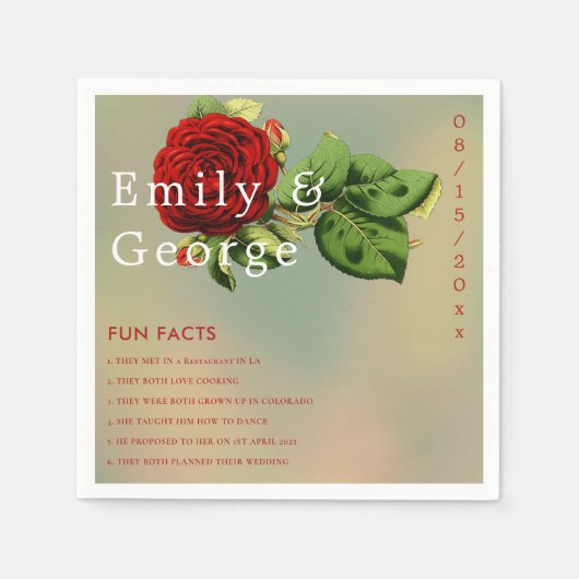 赤エレガントローズロマンチックフローラおもしろいファクト結婚ズ スタンダードカクテルナプキン (正面)