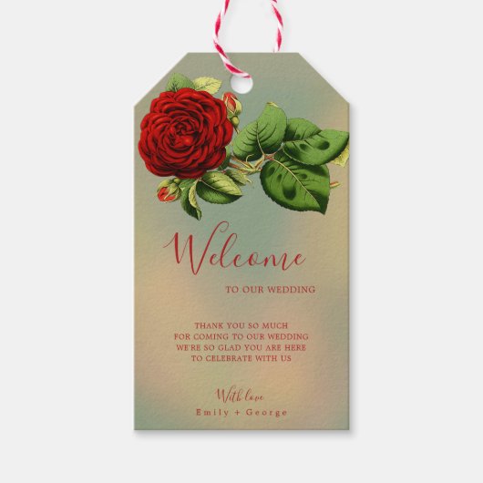 赤エレガントローズロマンチック夏のフローラ結婚ズ ギフトタグ (正面)