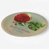 赤エレガントローズロマンチック夏のフローラ結婚ズ ペーパープレート (アングル)