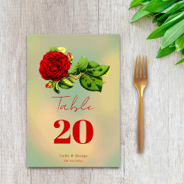 赤エレガントローズロマンチック枠のフローラ結婚ズ テーブルナンバー