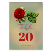 赤エレガントローズロマンチック枠のフローラ結婚ズ テーブルナンバー (正面)