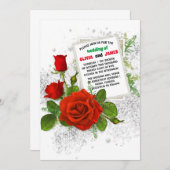 赤エレガントローズロマンチック結婚フローラ 招待状 (正面/裏面)