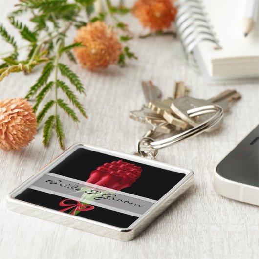 赤エレガントローズ結婚キーチェーン キーホルダー (側面)