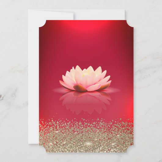 赤エレガントロータス金ゴールド紙吹雪ダイヤモンドスウィート16 招待状 (裏面)