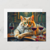 赤エレガントワイングラスの猫 ポストカード (正面/裏面)