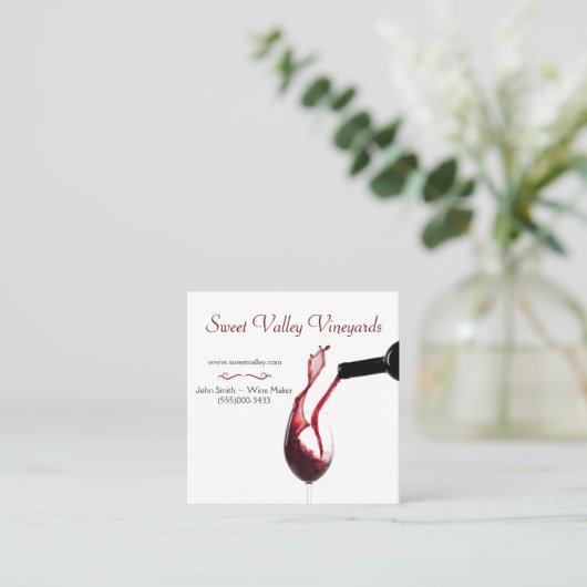 赤エレガントワイングラスワイナリー スクエア名刺 (スタンド正面)