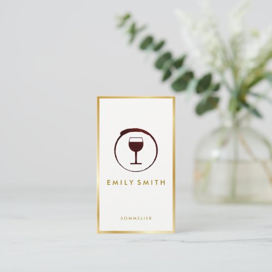 赤エレガントワイン染色ワイングラスフェイク金ゴールド縁ど 名刺 (スタンド正面)