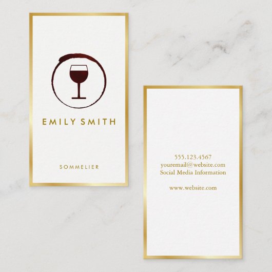 赤エレガントワイン染色ワイングラスフェイク金ゴールド縁ど 名刺 (正面/裏面)