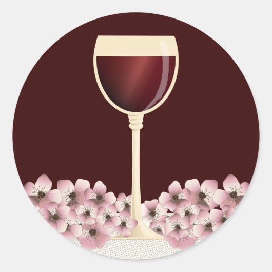 赤エレガントワイン&ブロッサム封筒用シール ラウンドシール (正面)