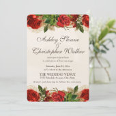 赤エレガントヴィンテージバラ金ゴールド結婚式招待状 招待状 (スタンド正面)