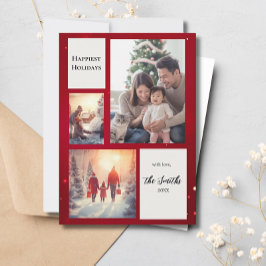 赤エレガント三モダン色のコラージュ シーズンカード