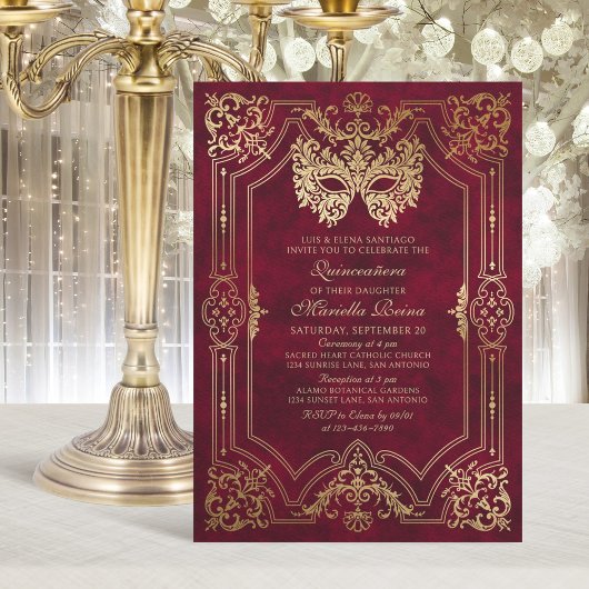 赤エレガント仮装マスクキンセアニェラ 招待状