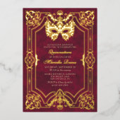 赤エレガント仮装マスクキンセアニェラ 箔招待状 (正面)