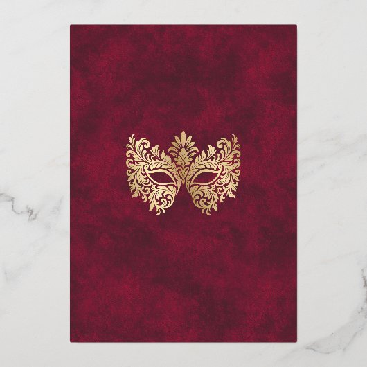 赤エレガント仮装マスクキンセアニェラ 箔招待状 (裏面)