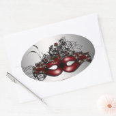 赤エレガント仮装マスクシルバー封筒用シール 楕円形シール (封筒)