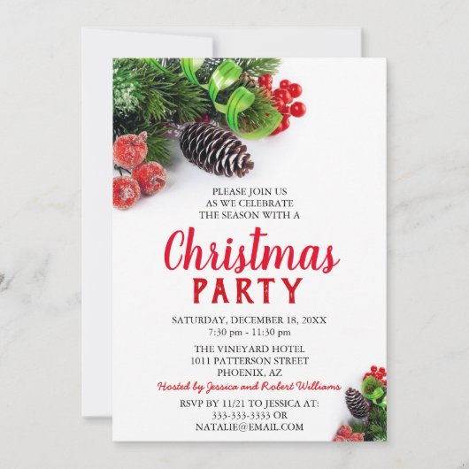 赤エレガント企業ののパーティー 招待状 (正面)