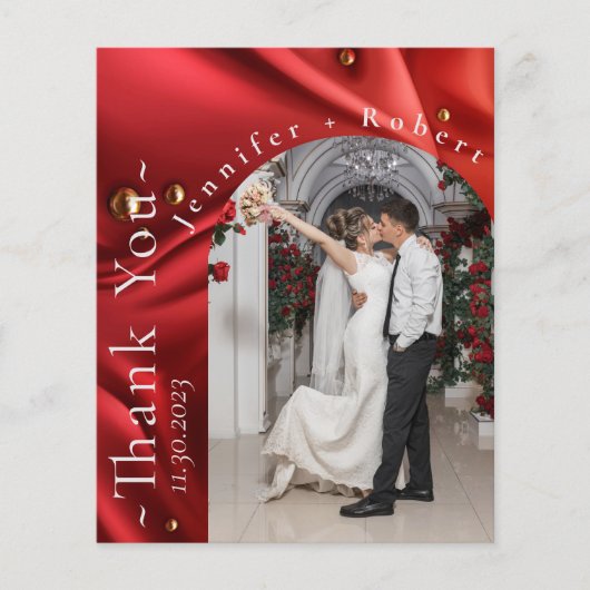 赤エレガント写真予算結婚のサンキューカード チラシ (正面)