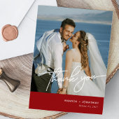 赤エレガント写真結婚サンキューカード サンキューカード