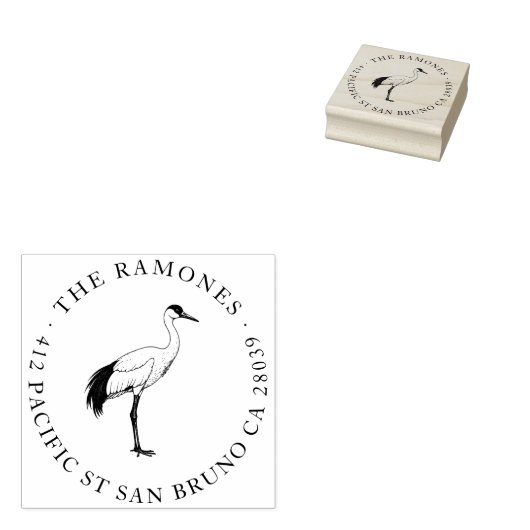 赤エレガント冠クレーンファミリー差出人住所 ラバースタンプ (押印)