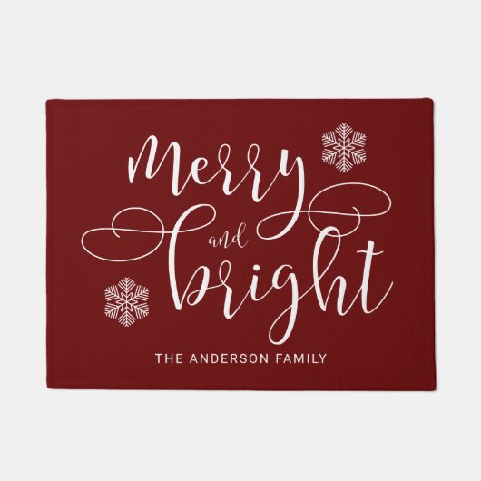 赤エレガント冬のクリスマスメリーと明るい ドアマット (正面)