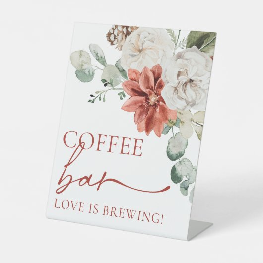 赤エレガント冬クリスマスコーヒーバーサイン 台座サイン (正面)