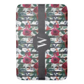 赤エレガント冬バラブラックストライプ バスマット (正面縦)