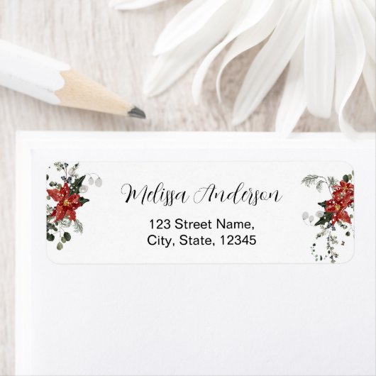 赤エレガント冬ブライダルシャワー差出人住所 ラベル (インサイチュ)